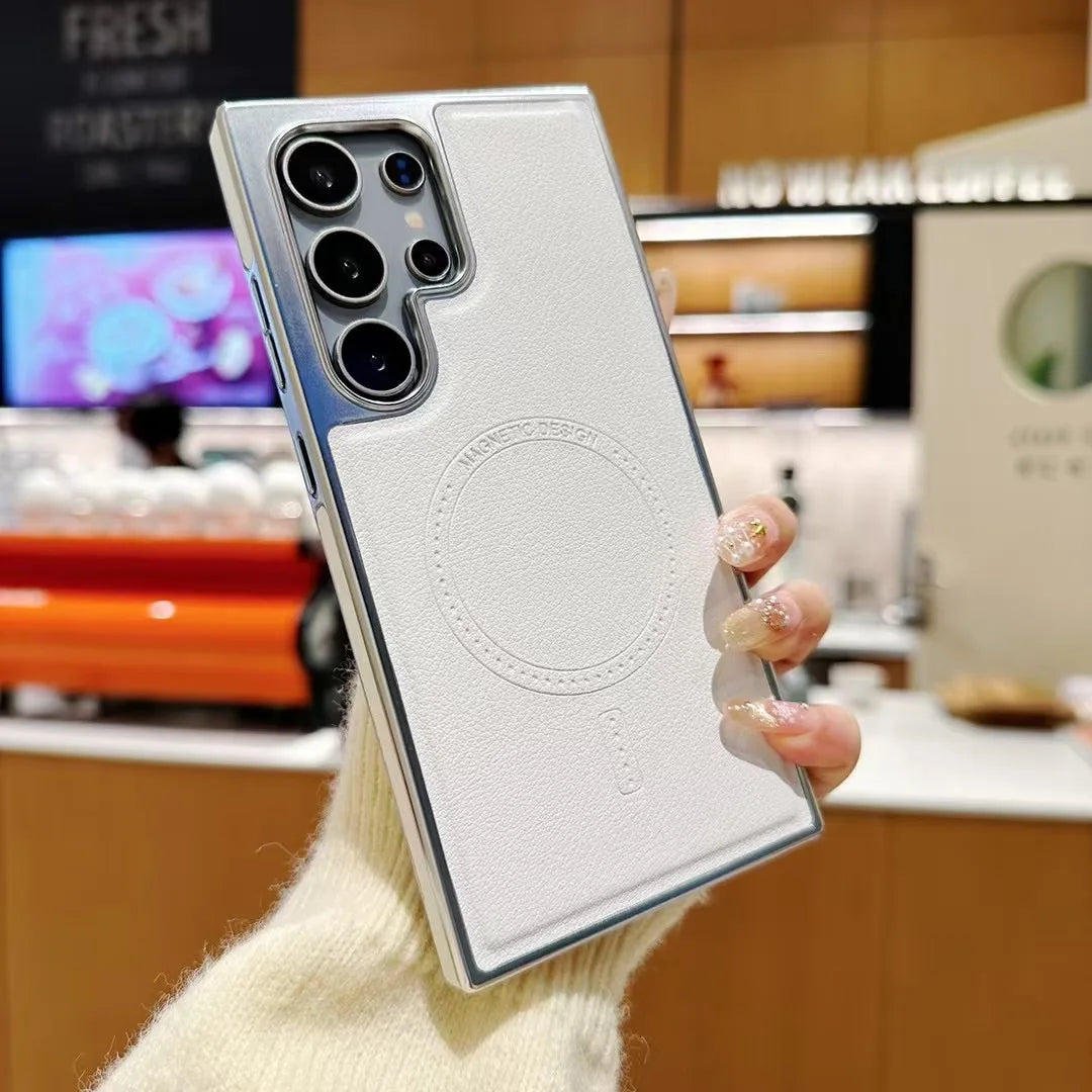 Case Samsung em Couro com Carregamento Sem Fio