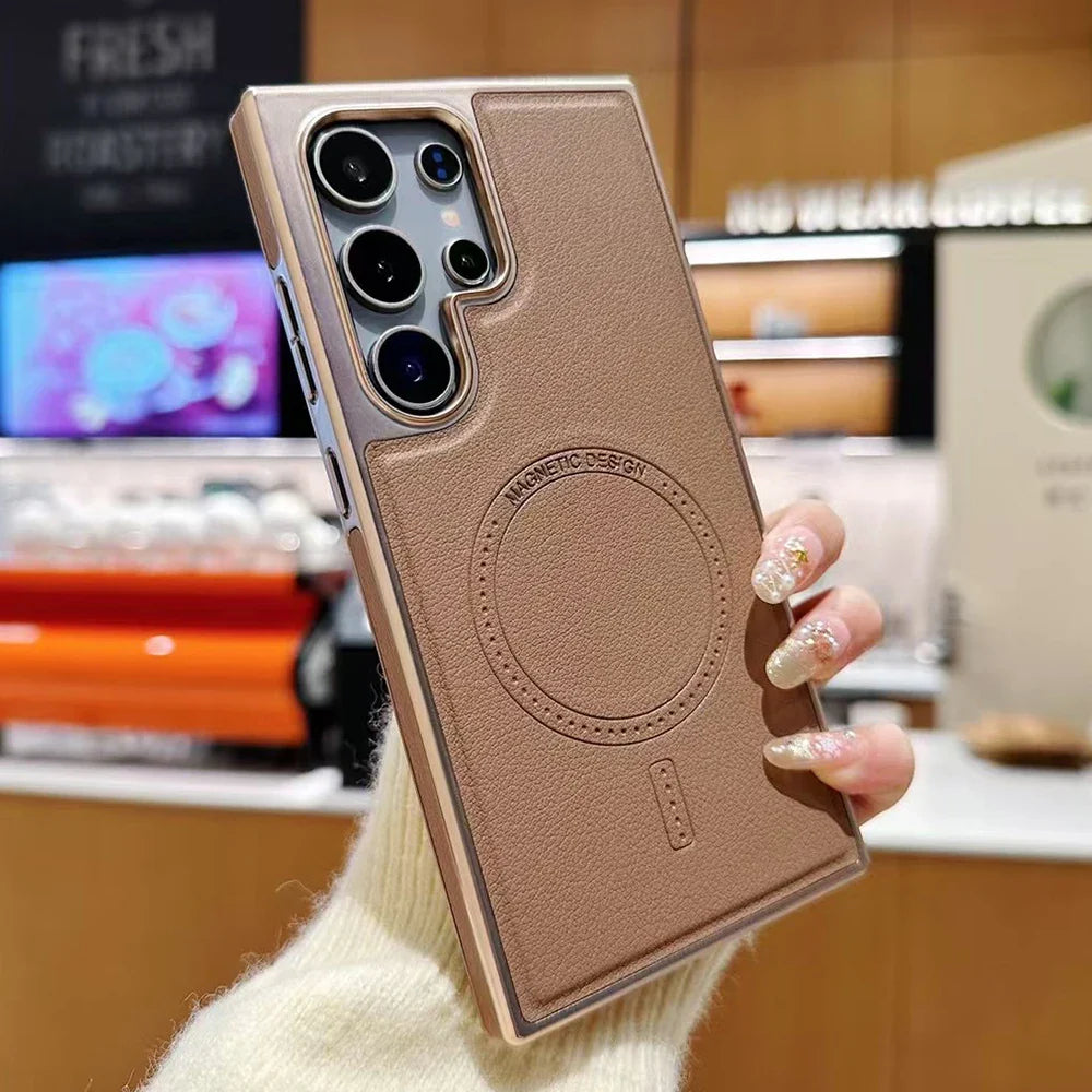 Case Samsung em Couro com Carregamento Sem Fio